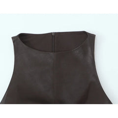 O Neck Sleeveless Faux Leather Short Jumpsuit