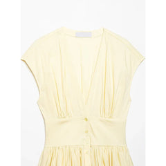 Short Sleeve Deep V Neck Pleated A-line Mini Dresses
