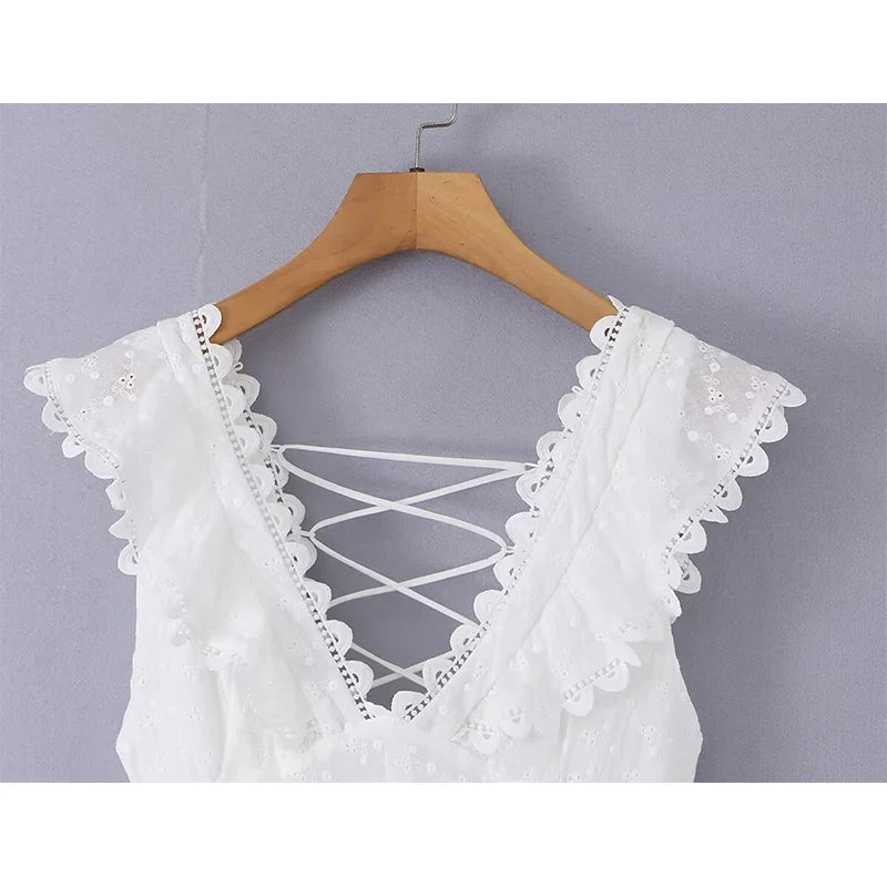 Summer White Embroidery Mini Dresses