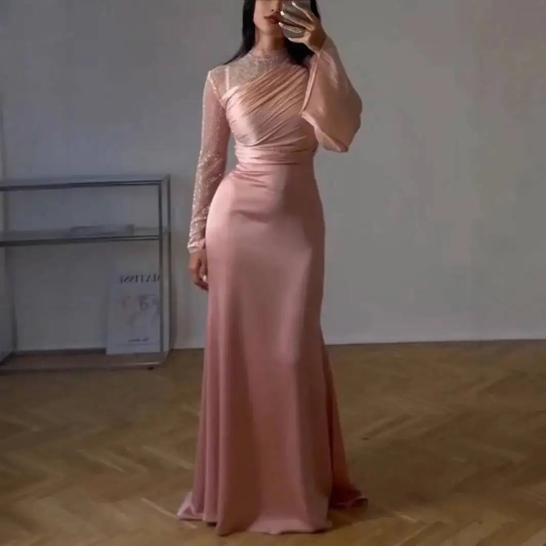 spring and autumn Sexy Bodycon Mesh Pleated Evening Dresses