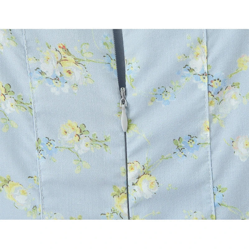 Pretty Girls Floral Print Elegant A-line Mini Summer Dresses Vacation Robe Sundress