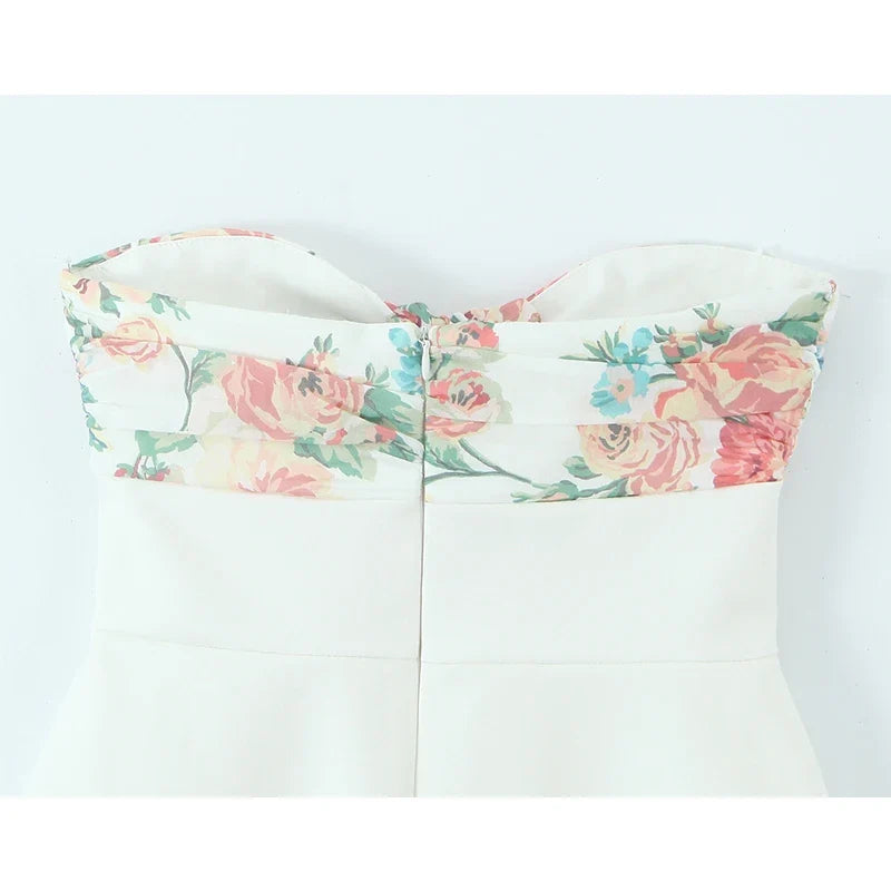 Summer Sexy Off Shoulder Printed Scarf Short Dresses Elegant White Strapless Mini Dresses