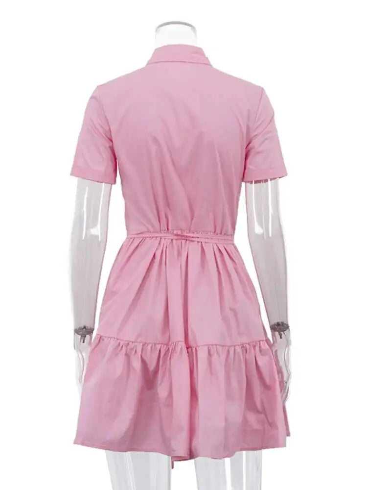 Holiday Sweet Neck Short Sleeve Bandage Waist Cinching Dresses
