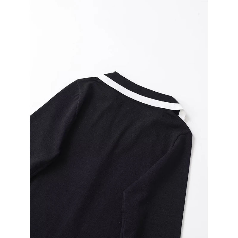 Spring Lapel Collar Long Sleeve A-line Soft Short Dresses