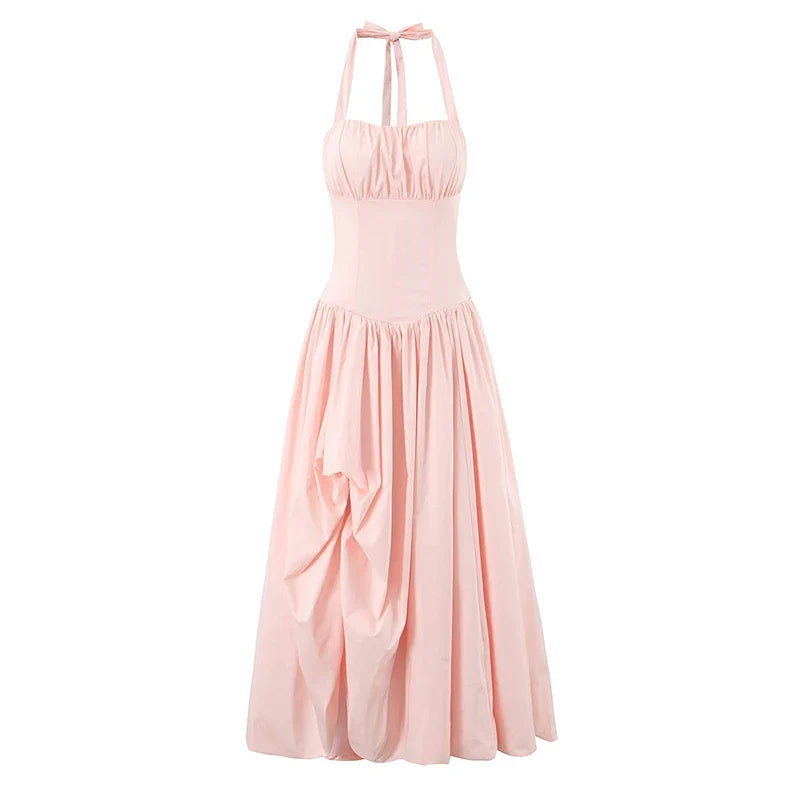 High Quality Elegant Pink White Halter Princess Dresses