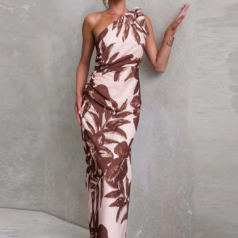 Slanted Neck High Waist Slim Fit Office Dresses