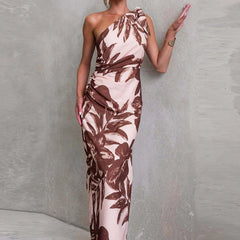 Slanted Neck High Waist Slim Fit Office Dresses