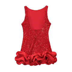 Christmas Party Mini Dresses Sexy Backless O Neck Sleeveless Ruffle Hem Ball Gown Dresses