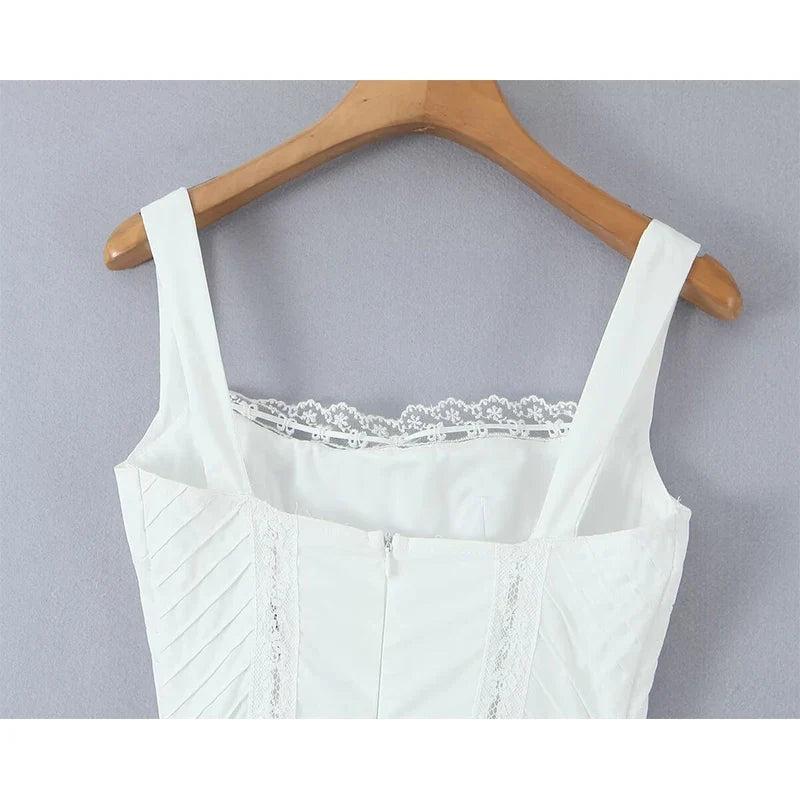 Lace Spliced Elegant White Sleeveless Dresses