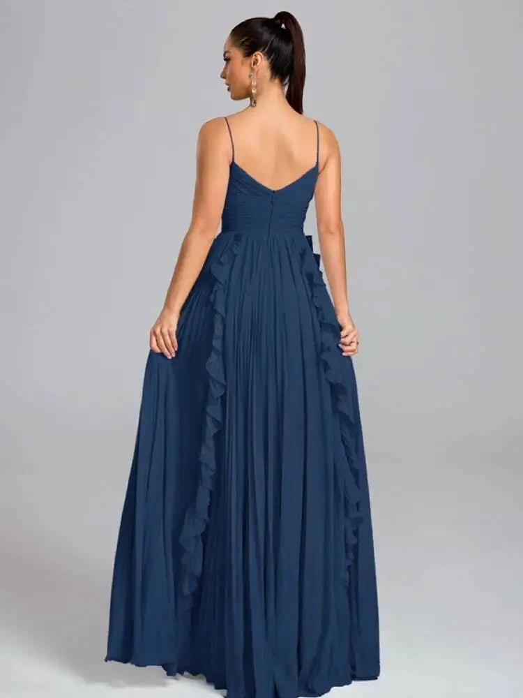 Temperament V-neck Sleeveless Pleated Waist Cinching Patchwork Dresses