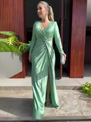 Beach Vacation V-neck Long Sleeved Cross Slim Fit Dresses