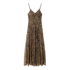 Animal Print V Neck Sling Maxi Dresses