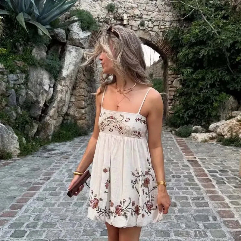 Floral Embroidery Sexy Spaghetti Straps Short Dresses
