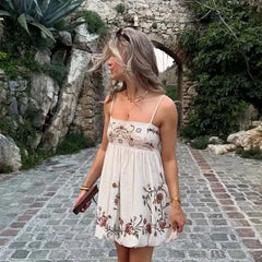Floral Embroidery Sexy Spaghetti Straps Short Dresses