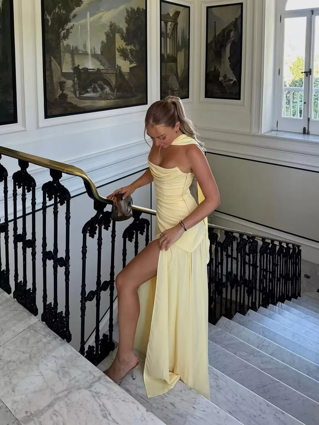 Sexy Elegant Yellow Strapless Evening Dresses