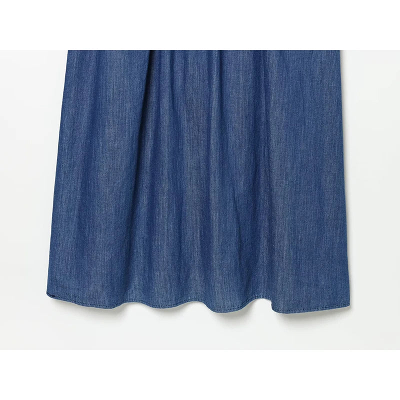 Blue Denim Sleeveless Midi Dresses