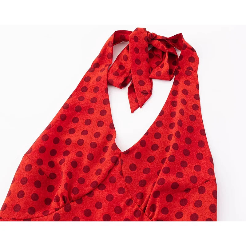Sexy Backless Halter Polka Dot Dresses
