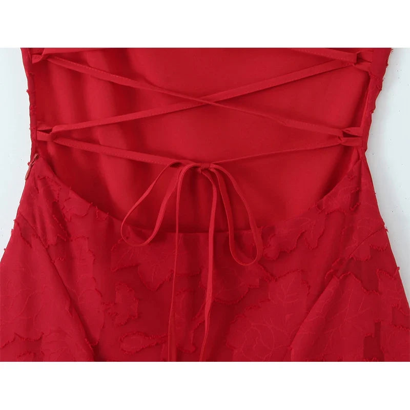 European And American Style Red Sling Long Party Dresses Backless Bandage A-line Elegant Evening Sexy Maxi Vestidos