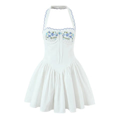 Sexy Backless Halter Embroidery White Dresses