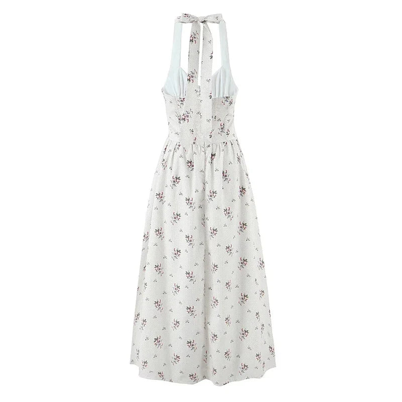 Sexy Backless Floral Print Halter Elegant Dresses
