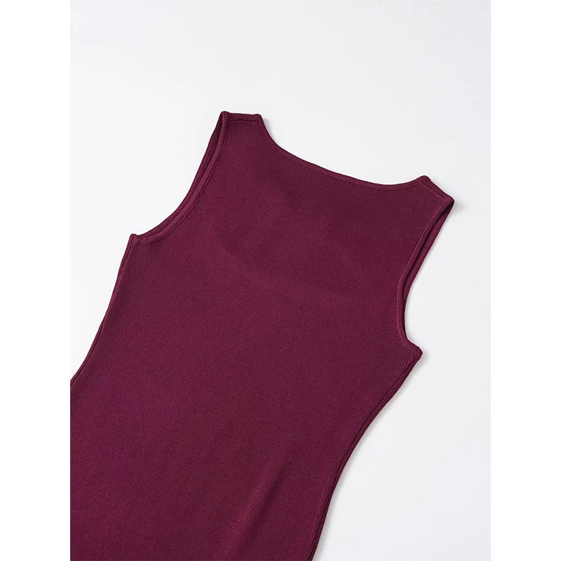 Front Cut Out Knit Wine Red Dresses