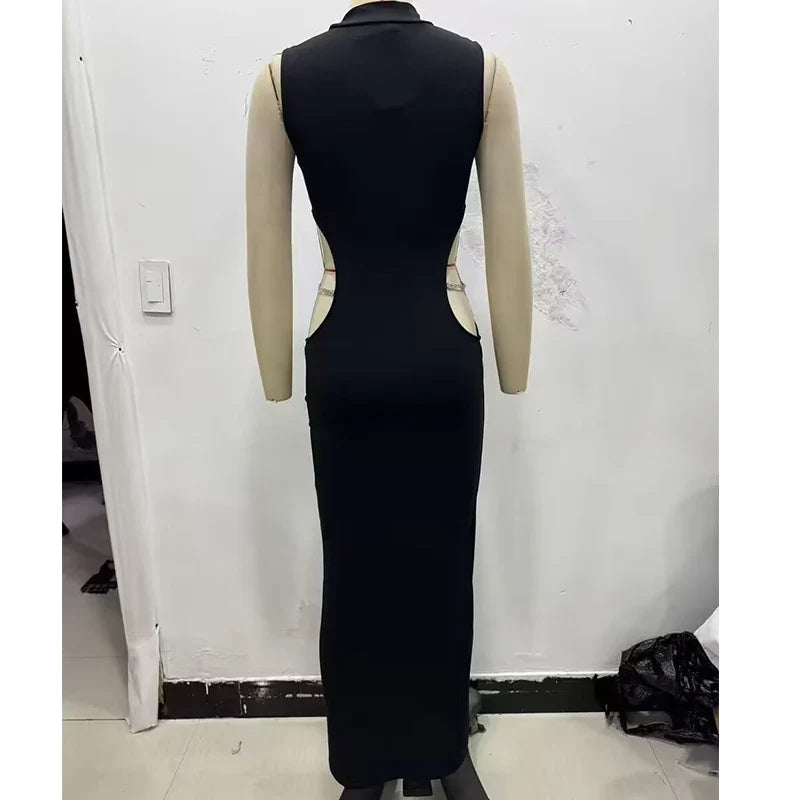 Black Sexy Hollow Out Long Dresses