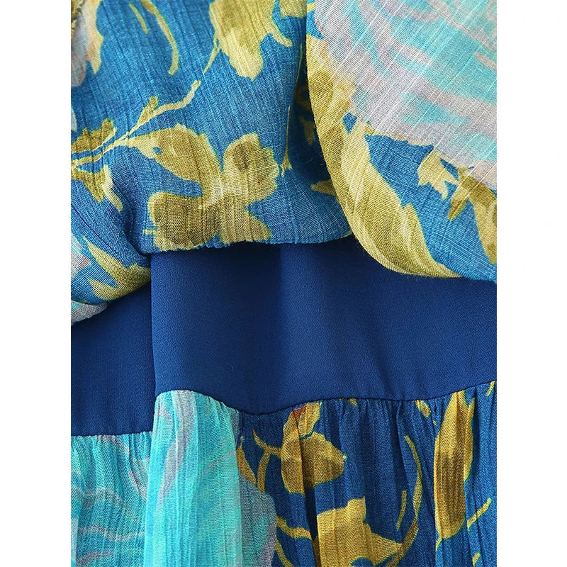Sexy Off Shoulder Floral Print Chiffon Strapless Dresses Layered A-line Casual Summer Beach Dresses