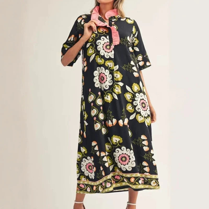 Vintage Floral Print Loose Long Dresses