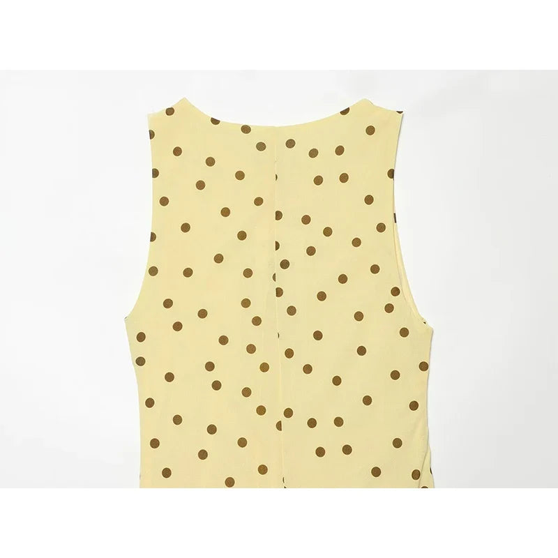Flowy Yellow Polka Dot Maxi Dresses