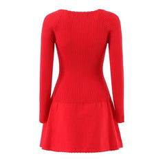 Sexy Lace Up O Neck Red Knit Mini Dresses