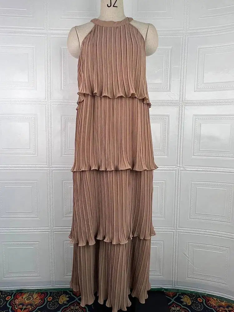 Summer Halter Neck Sleeveless Chiffon Ruffle Elegant Dresses