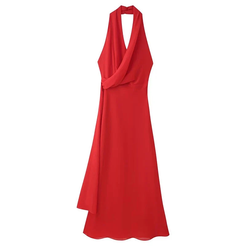 Sexy Backless Red Halter Neck Maxi Dresses