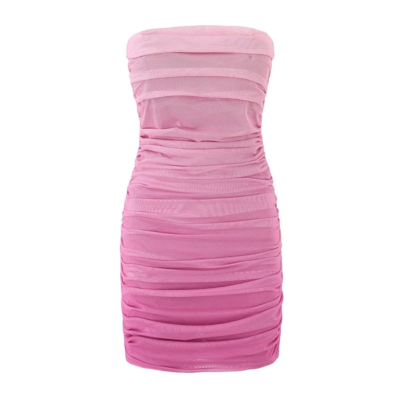 European And American Vacation Ruched Slim Fit Strapless Dresses
