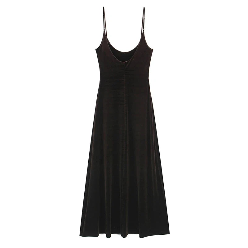 Brown Sexy Sling Long Velvet Dresses
