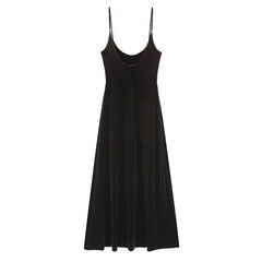 Brown Sexy Sling Long Velvet Dresses