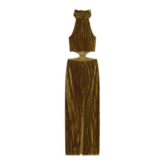 Gold Crushed Velvet Halter Maxi Dresses