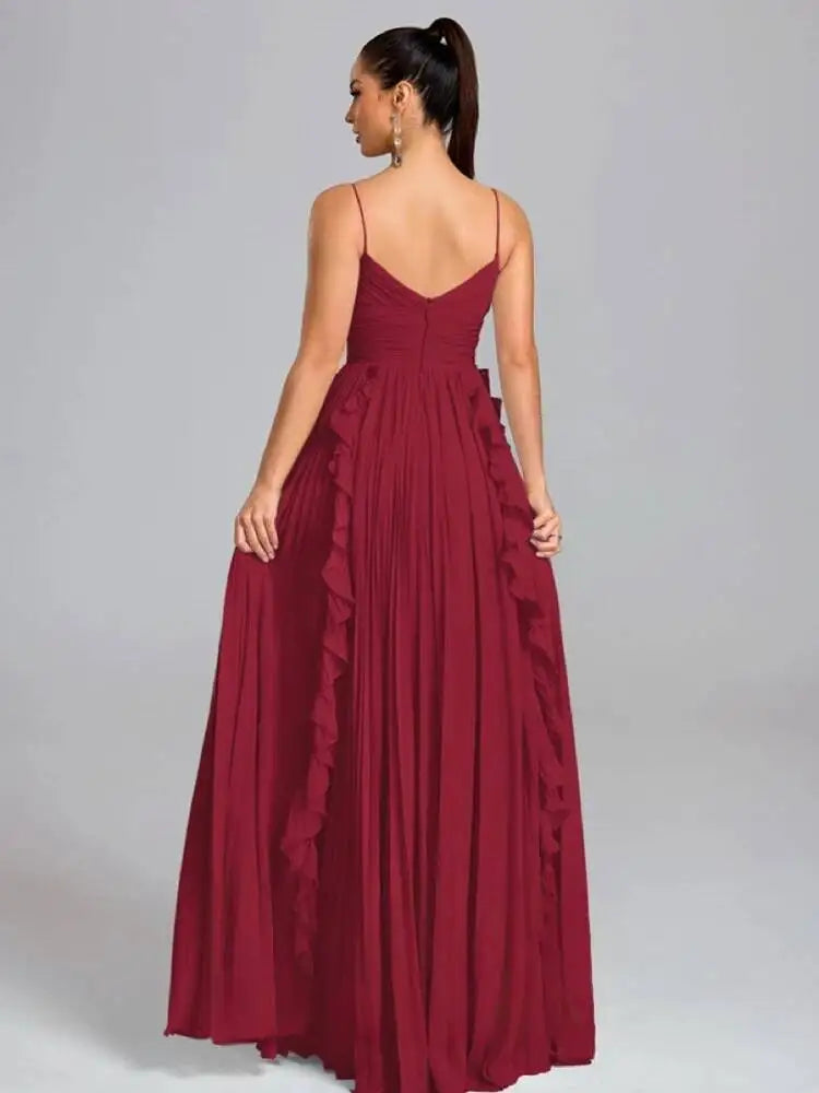 Temperament V-neck Sleeveless Pleated Waist Cinching Patchwork Dresses
