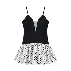Polka Dot Patchwork Sling Mini Dresses