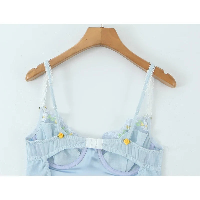 Light Blue Floral Embroidery Sling Sexy Dresses Summer Night Out Party Backless Dresses