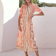 Lapel Short Sleeved Beach Dresses