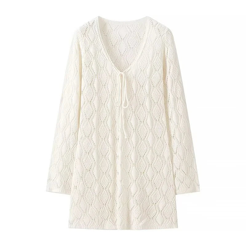 Long Sleeve V Neck Mini Knit Dresses Sexy Robe
