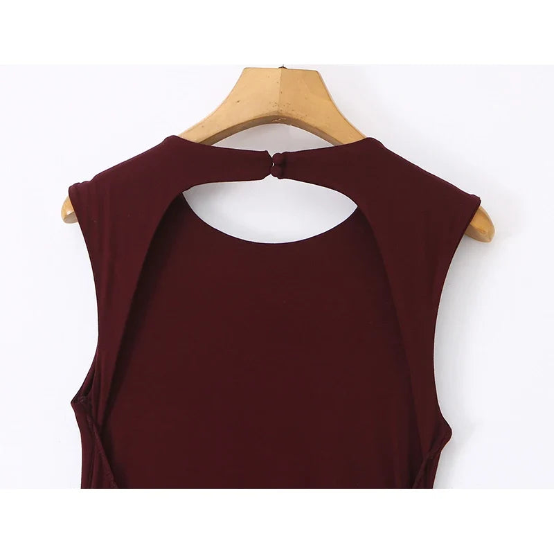 Sexy Burgundy Sleeveless Ruched Bodycon Maxi Dresses