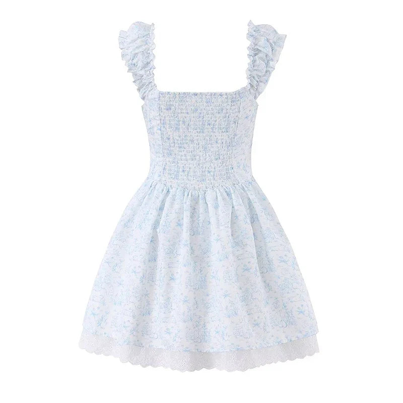 Lace Patchwork Floral Print Fairy Corset Mini Dresses