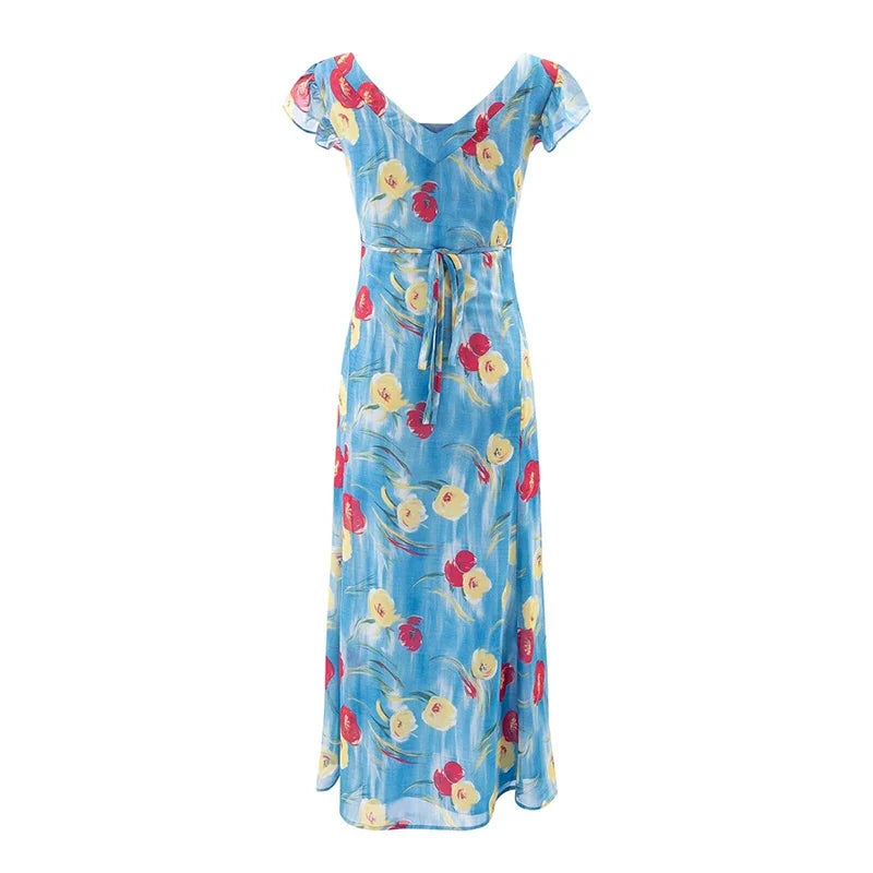 Print Square Neck Maxi Dresses