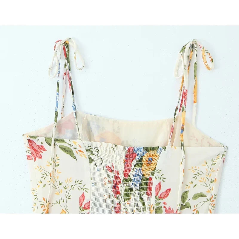French Style Floral Print Sexy Spaghetti Straps Dresses