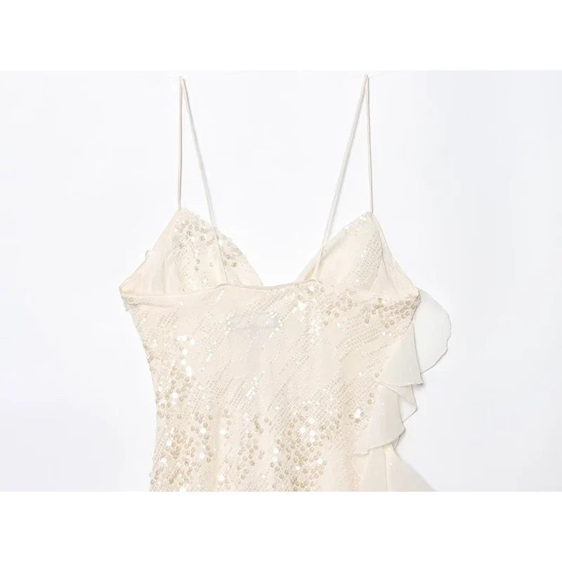 Sequin Ruffle Sling Mini Dresses