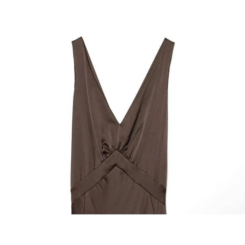 Wide Straps V Neck Satin Long Dresses