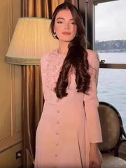 Autumn Solid Color Floral Collar Long Sleeve High Waist Elegant Dresses
