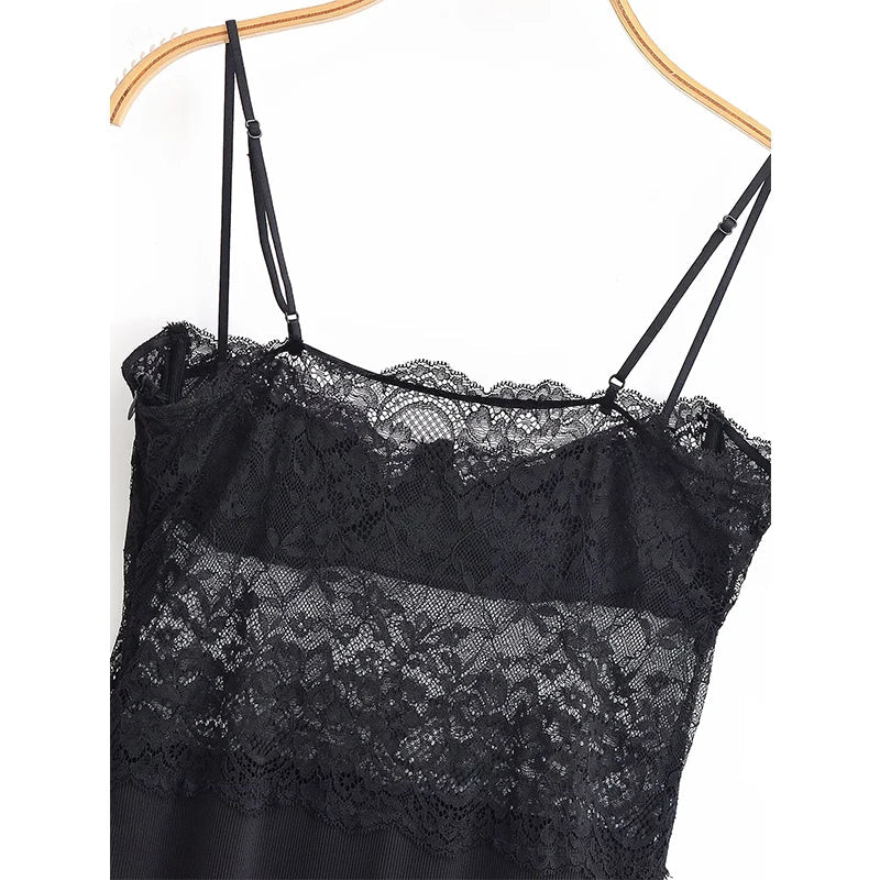 Black Lace Patchowrk Slip Long Dresses