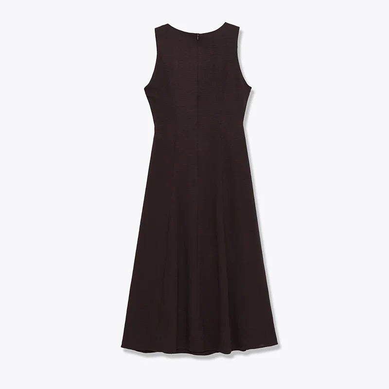 Brown With Belt Elegant Midi Long Dresses